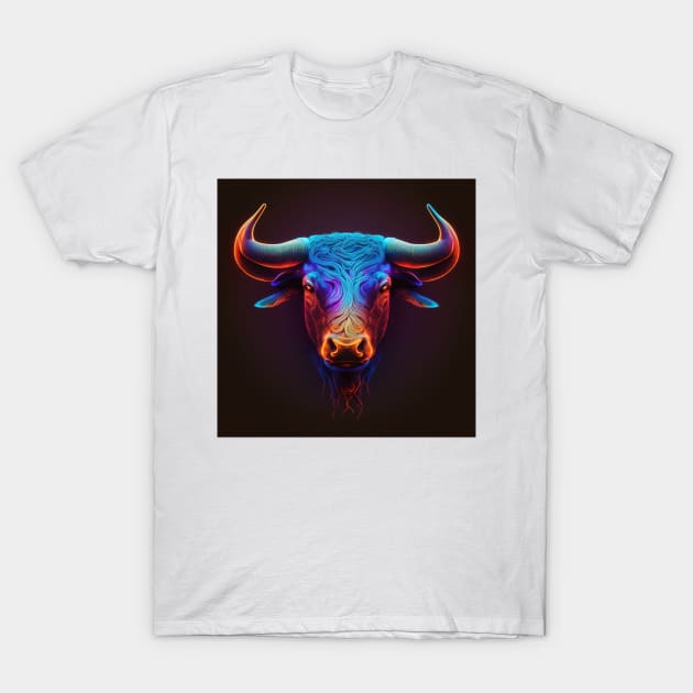 Bull Neon Art T-Shirt by AstroRisq